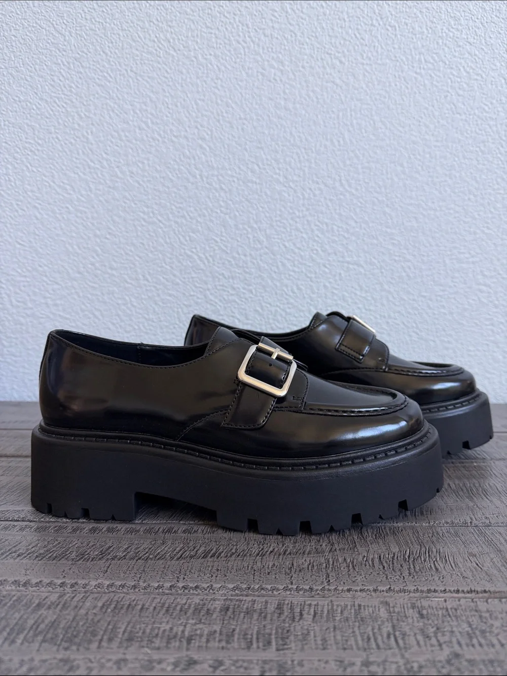 Steve Madden Osta Platform Monk-Strap Loafers in Black Box NIB